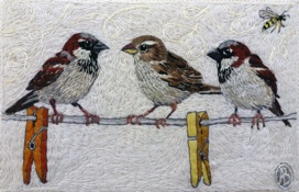 Three Sparrows And A Peg